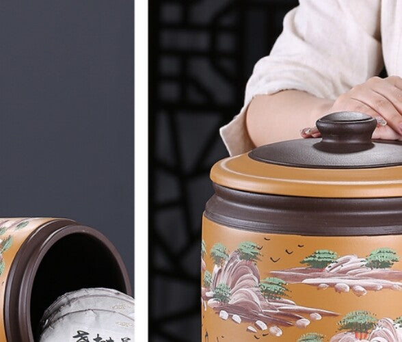 True Yixing Zisha Purple Clay Tea Canister For Tea Cake Large Jar Sealed Lid New