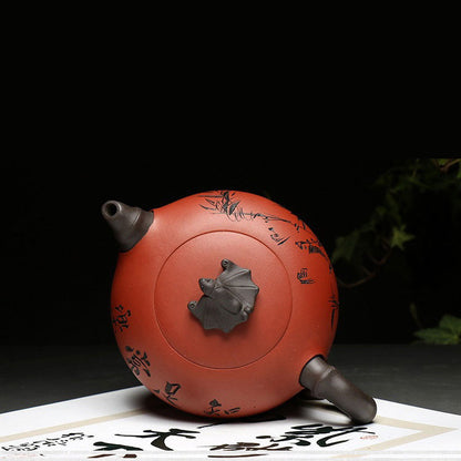 Authentic Yixing Zisha Tea Pot Chinese Character Carved Pot Full Handmade Pots