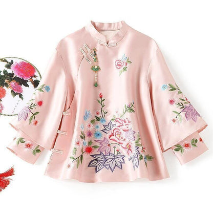 Tang Suit Coat Embroidery Chinese Tops Women Blouse Loose Female Shirt