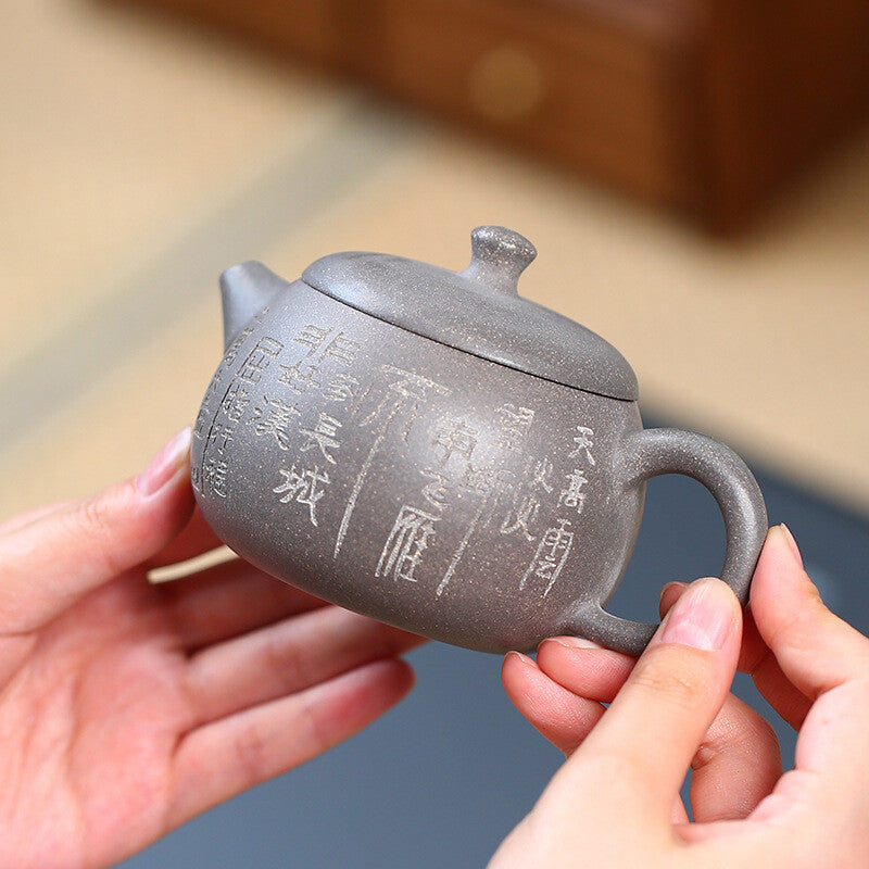 Original Ore Qinghui Duan Clay Tea Pot Yixing Zisha Pot Handmade Carved Marked