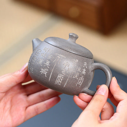 Original Ore Qinghui Duan Clay Tea Pot Yixing Zisha Pot Handmade Carved Marked