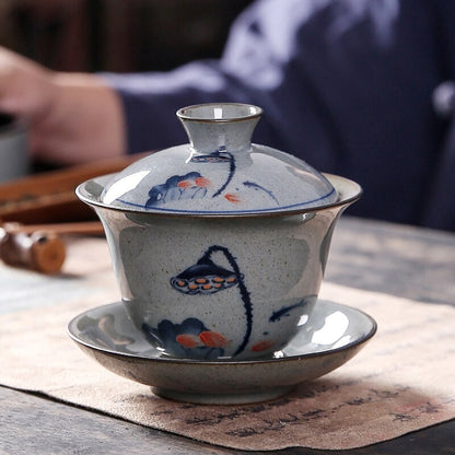 Ceramic Opening Vintage Landscape Gaiwan For Tea Tureen Lid Lotus Teaware
