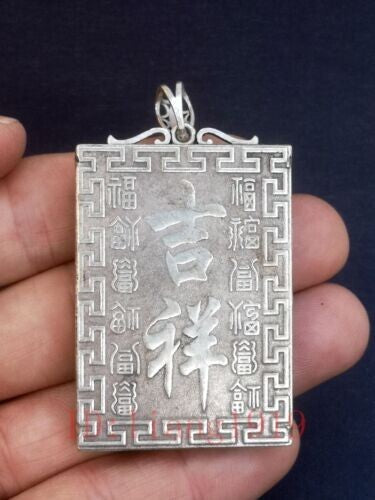 Chinese Tibet Silver Carving Dragon Statue necklace Pendant Collection gift