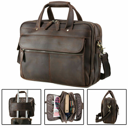 Vintage Men's Leather 15.6" Laptop Briefcases Luggage Shoulder Bags Tote Satchel