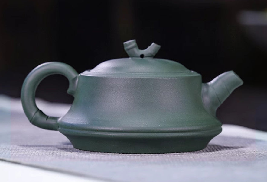 5" Chinese Yixing Zisha Pottery Green Clay 240CC Handmade Bamboo Joint Teapot