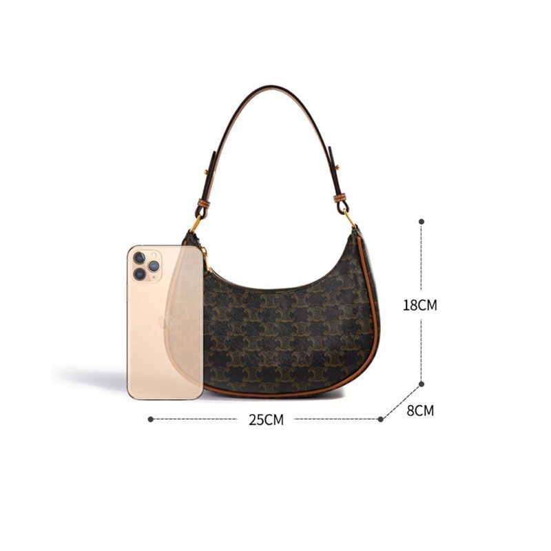 Underarm Bag Leather Shoulder Purse Vintage Printing Half Moon Crossbody Handbag