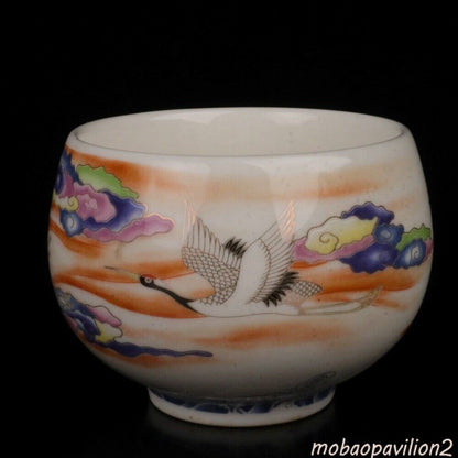 Old Chinese porcelain color Painted Crane Auspicious Cloud Pattern teacup