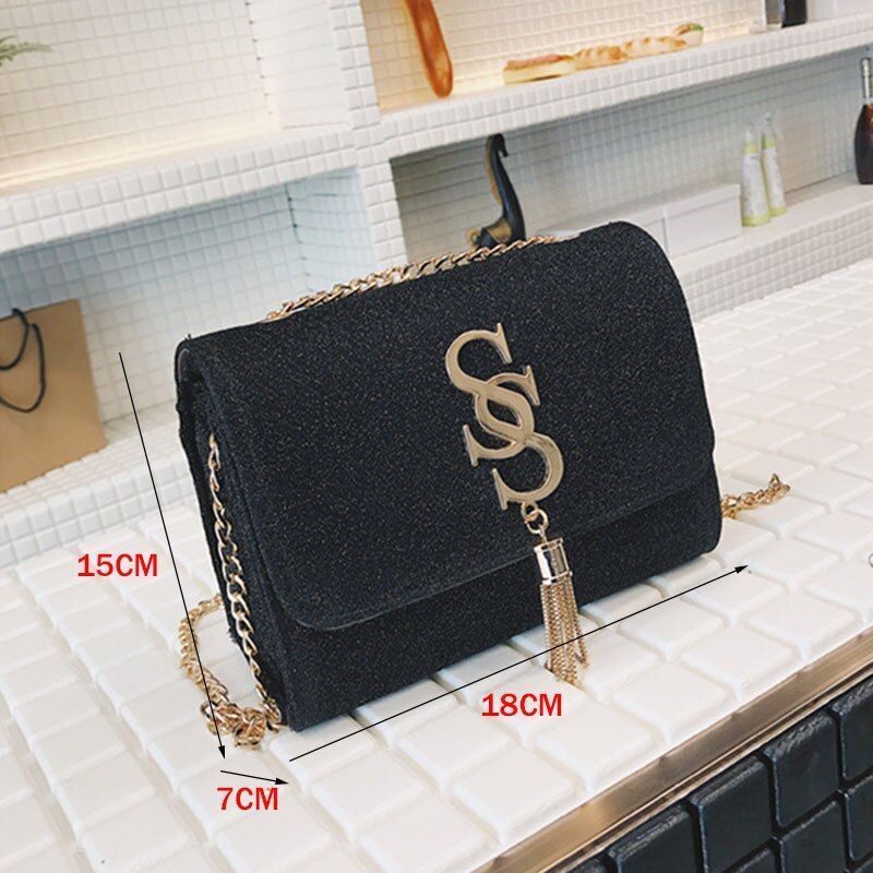 Flap Crossbody Bag Tassel Chain Party Handbag Purse Messenger Pouch Polyester
