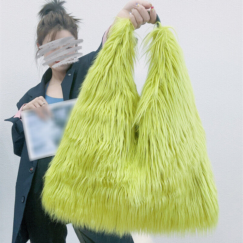 Winter Soft Faux Fur Tote Bags Large Capacity Fluffy Plush Shoulder Handbag Warm