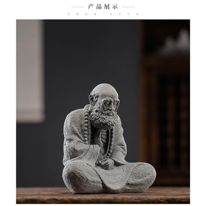Bodhidharma Green Sandstone Tea Pet 9.3cm 3.7in Kung Fu Tea Table Tea Ceremony