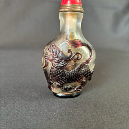 Vintage Chinese Carved Peking Glass Snuff Bottle Clean Dragon Figurines Loong