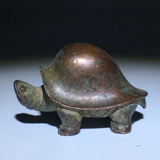 1.6" Retro China Old Alloy Metal Tortoise Mini Statue Tea Pet Table Ornament