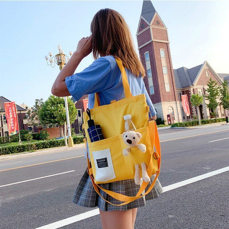 Simple Women Package Print Cute Bear Canvas Bag Handbag Shoulder Bag 33x5x37 cm
