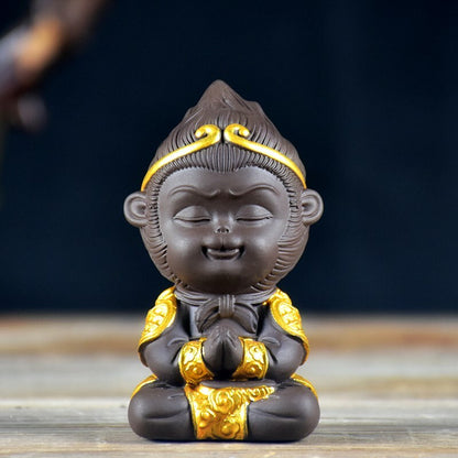 Chinese Ornament Small Monkey King Yixing Zisha Tea Pet Statue Table Decoration