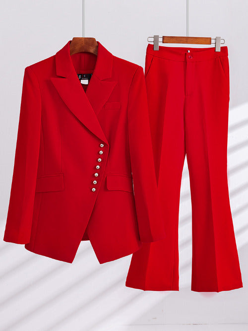 Long Sleeve Women Formal Pant Suit Ladies Red Black Business Wear 2 Piece Set