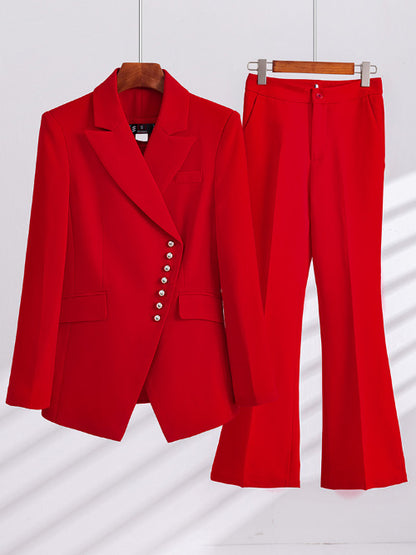Long Sleeve Women Formal Pant Suit Ladies Red Black Business Wear 2 Piece Set