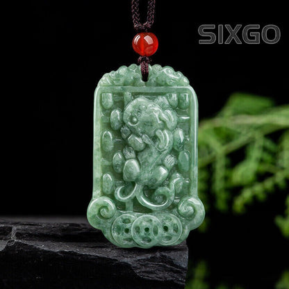 Real Grade A Natural Green Jade Jadeite Men Women Ruyi Pixiu Pendant 13.5g