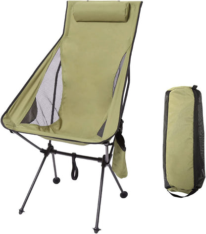 Ultralight High Back Outdoor Folding Camping Chair with Pillow and Cup Bag Beach