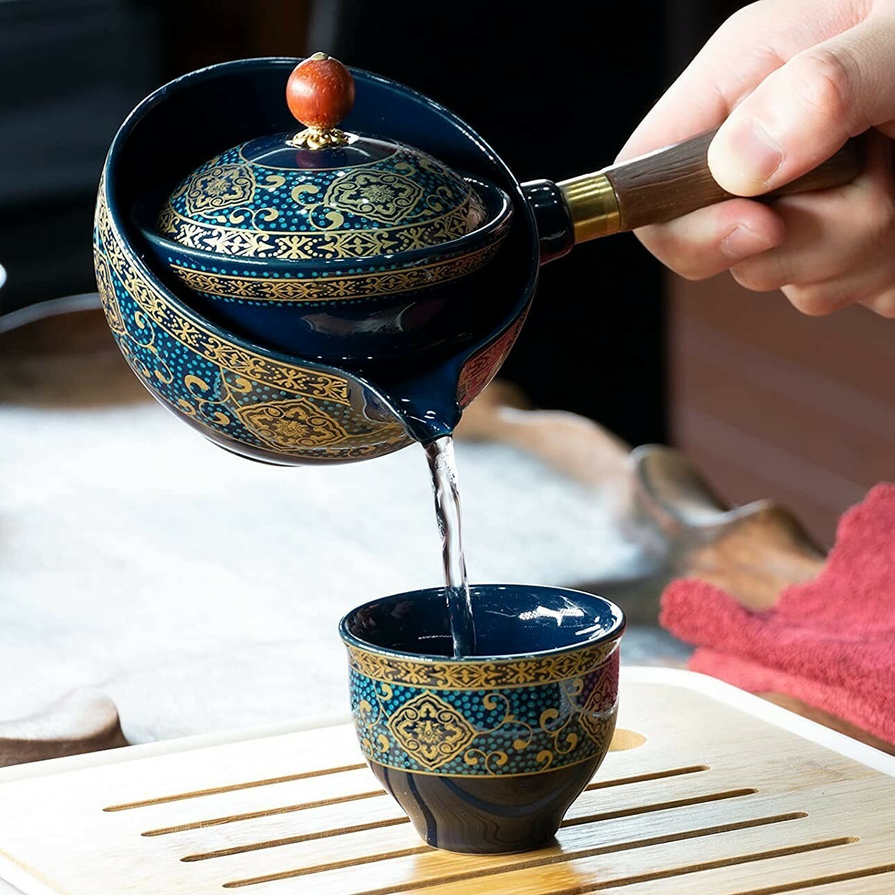 360° Rotating Teapot Premium 5-piece Set China Traditional Ceramics Tea Set
