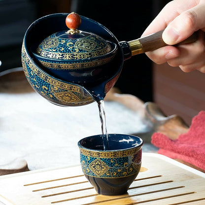 360° Rotating Teapot Premium 5-piece Set China Traditional Ceramics Tea Set