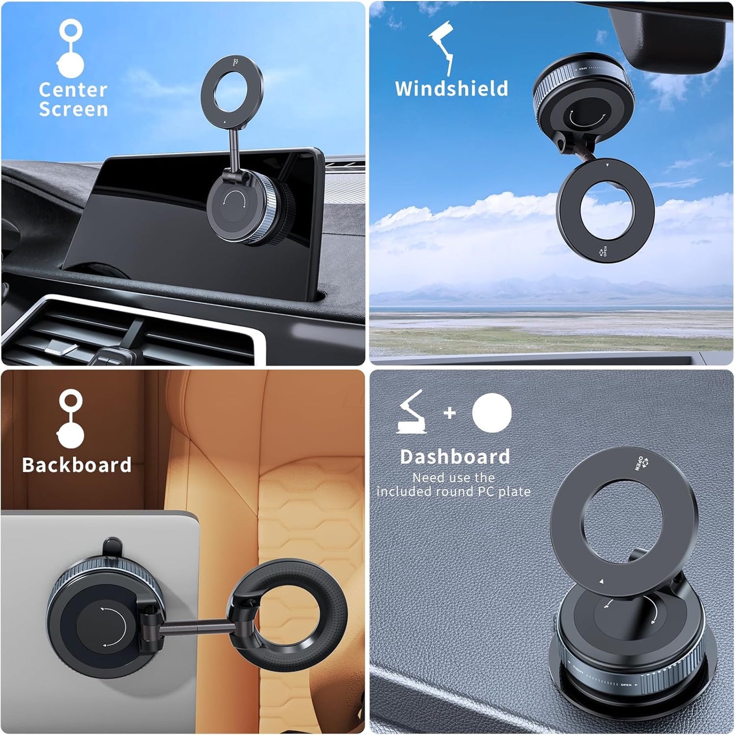 Upgraded Vacuum Magnetic Car Phone Holder, 360° Rotation Suction Phone Mount, Fo