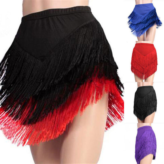 Women Party Ballroom Latin Tango Salsa Dance Dress Fringes Tassels Skirt S-5XL