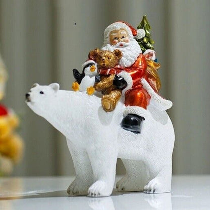 Christmas Ornament Resin Santa Claus Riding Polar Bear Statue Decor 25x11x23.5cm