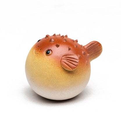 1pc Purple Clay Tea Pet Handmade Pufferfish Statue Ornaments Sculpture Crafts