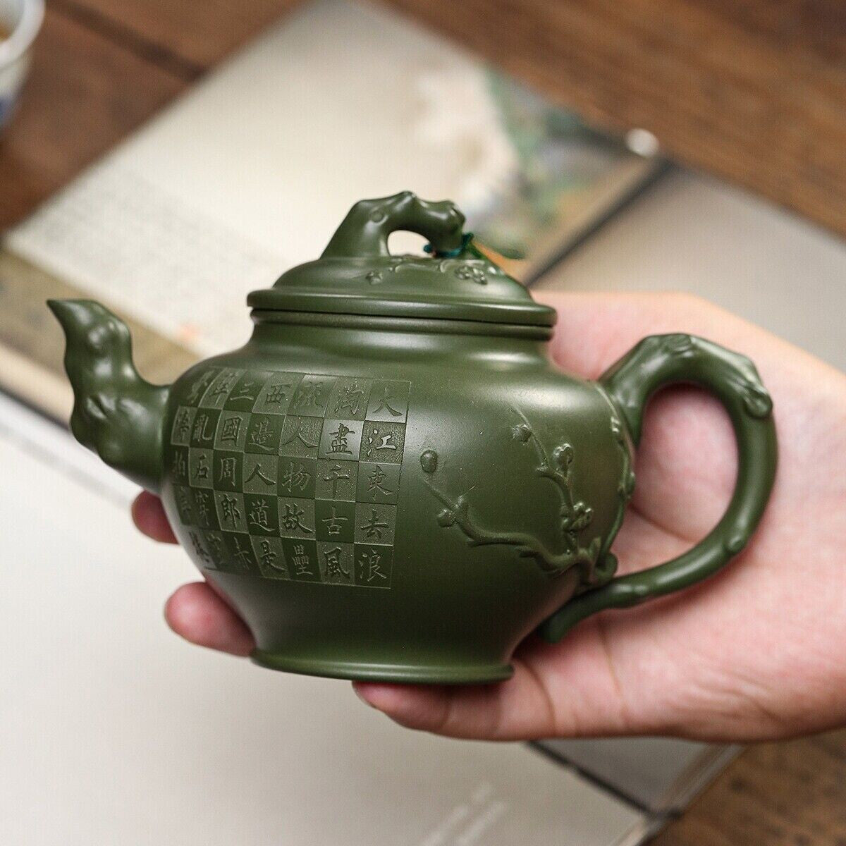Full Handmade Tea Pot With String Bead Original Ore Real Yixing Zisha Green Clay