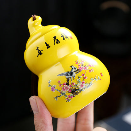 1pc Chinese Ceramic Gourd Tea Caddy Portable Sealed Jar Storage Spice Tea Boxes
