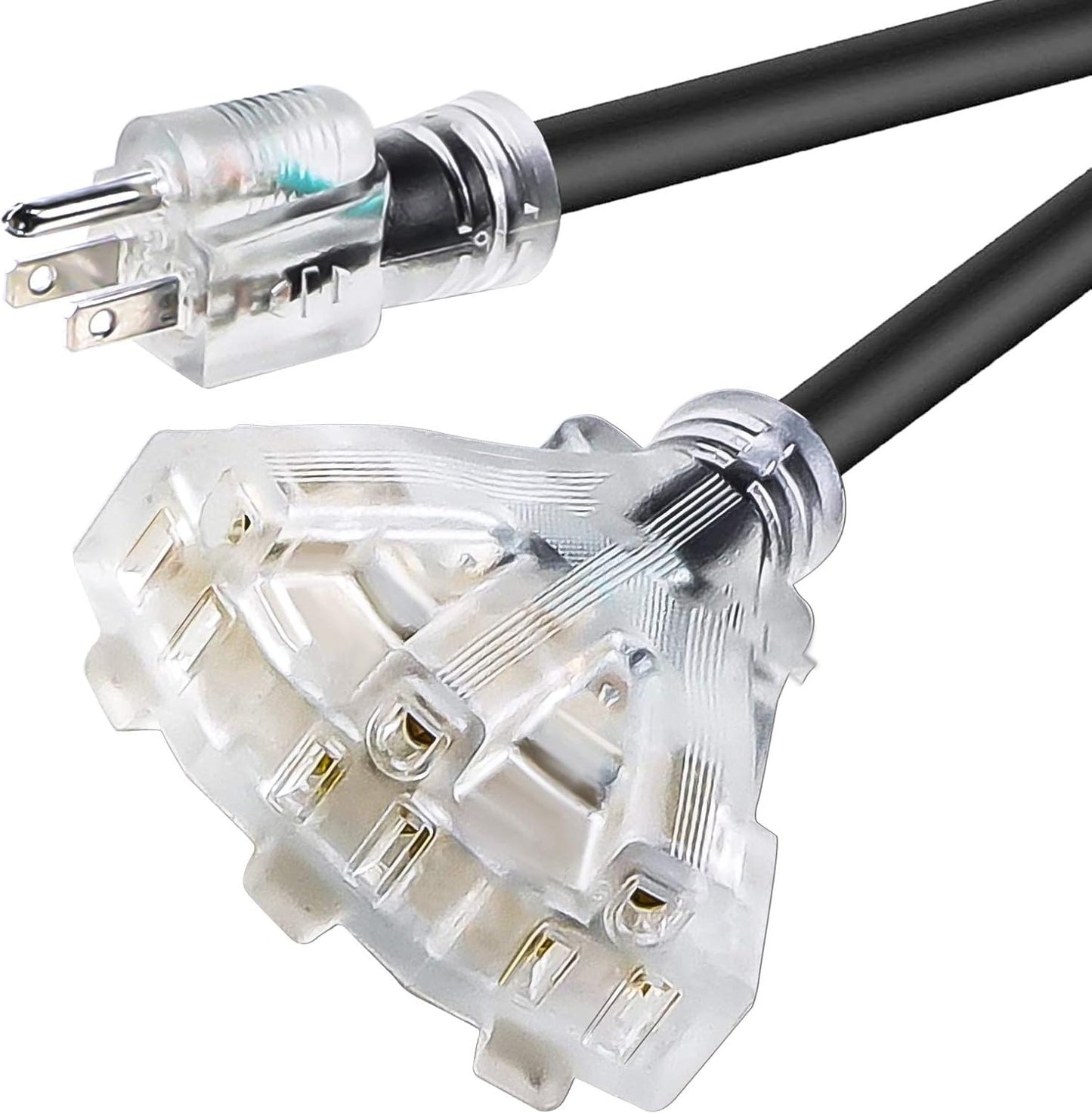 1FT 12/3 Extension Cord Heavy Duty Black 3-Outlet Indoor/Outdoor SJTW Lighted 12