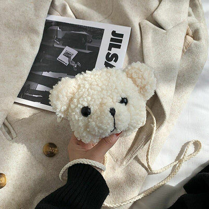 Women Shoulder Bag Girl Bear Soft Plush Crossbody Handbag Mini Purse 13.5x6x11cm