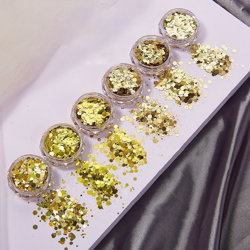 Nail Art 6Pcs Sequins Glitter Hexagon Flakes DIY Epoxy Silicone Mold Filling Kit
