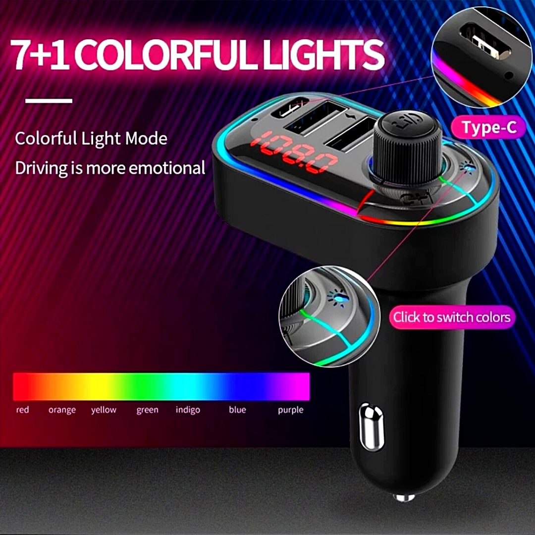 Cargador Rapido de Carro Coche Autos Vehiculo con Transmisor Bluetooth FM Dual
