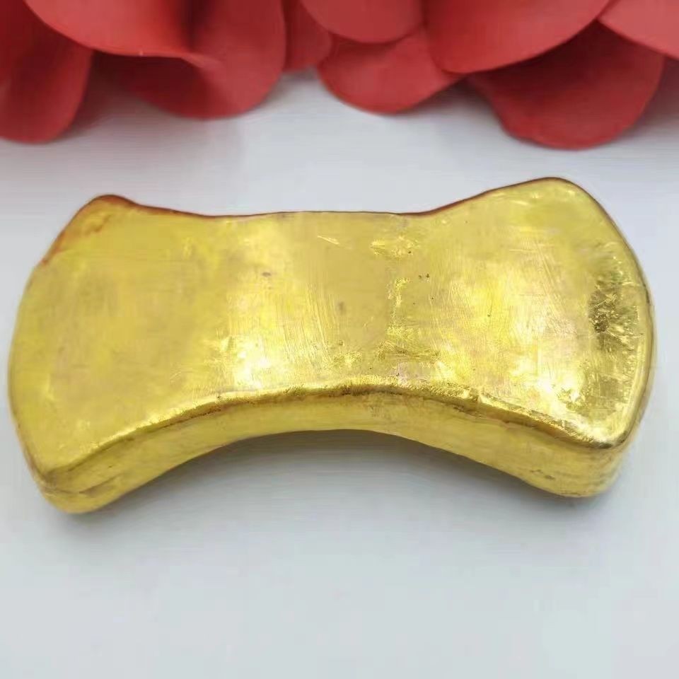 1Pc Tenth Year Qianlong Reign Qing Dynasty Brass Solid Gold Ingot Bar From