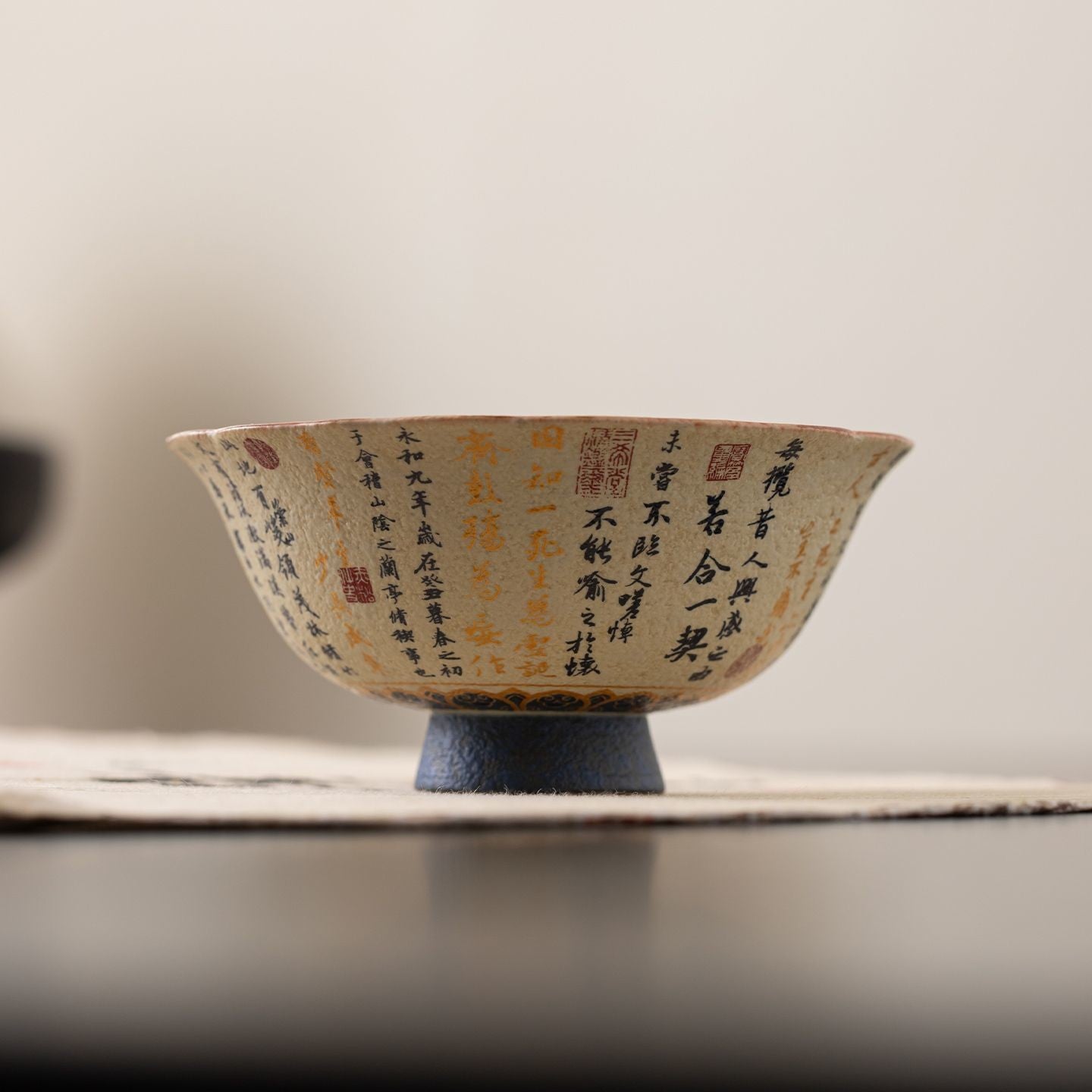 Lanting Xu Ceramic Master Cup Retro Blue and White Red Flint Tea Tasting Cup