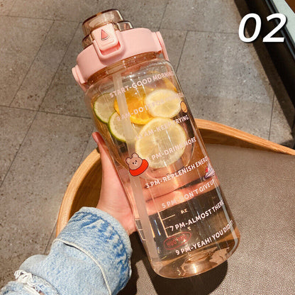 2L Sports Stickers Water Bottle Large Capacity Straw Gradient Fitness Water Cup