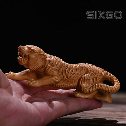 Wood Carving Tiger Sculpture Figurines Chinese Characteristic Office Decoration