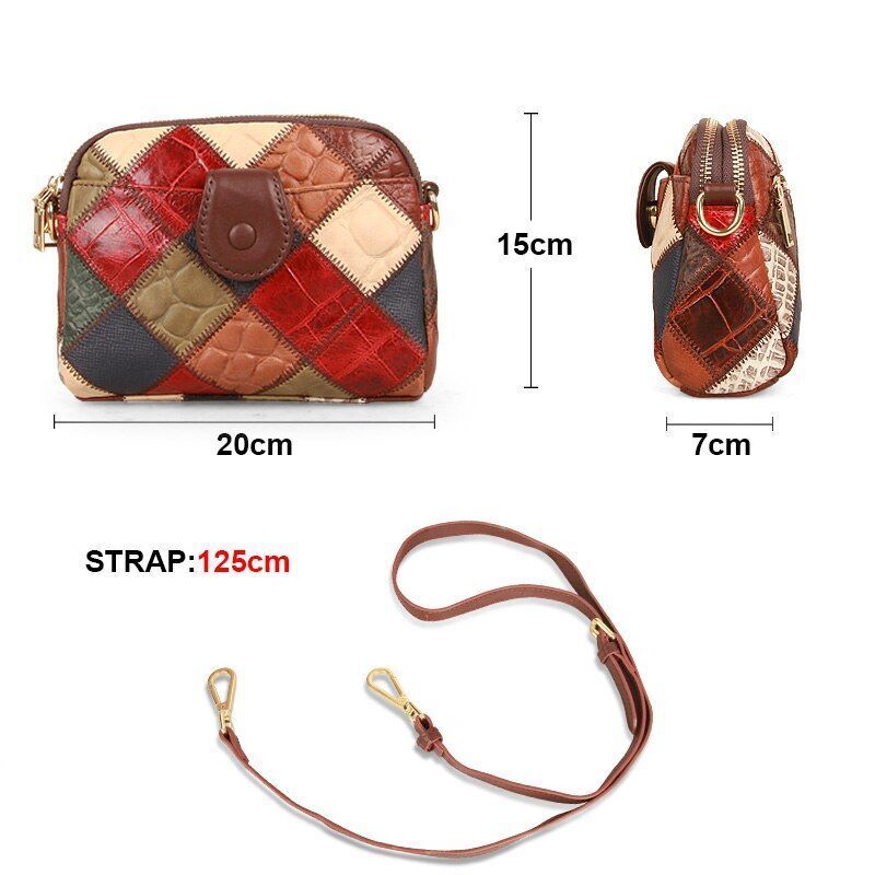 Genuine Leather Shell Bag Fashion Messenger Satchel Side Bags Patchwork Cotton