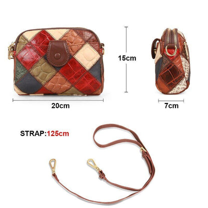 Genuine Leather Shell Bag Fashion Messenger Satchel Side Bags Patchwork Cotton