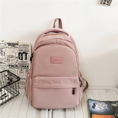 Fashion Nylon Backpack Book Bag Solid Color Big Schoolbag Laptop Backpack Green
