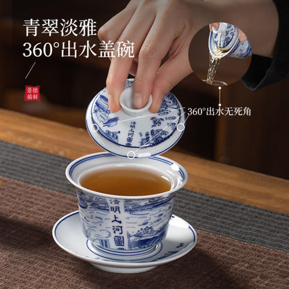 Chinese White Porcelain Gaiwan Tea Cup 180ml 6.2oz Retro Kungfu Tea Set