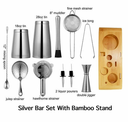11Piece Cocktail Shakers Bar Sets Stainless Steel Bartender Tool Wine Mixer Kits