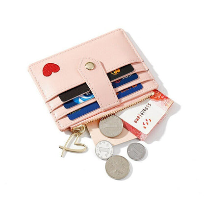 Fashion Heart Embroidered Female Wallet Leather Change Money Bag Multifunctional