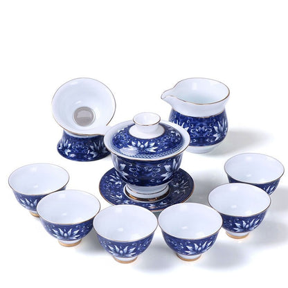 Complete Tea Set Blue-and-white Porcelain Tea Pot Gaiwan Matching Cup Filter Net