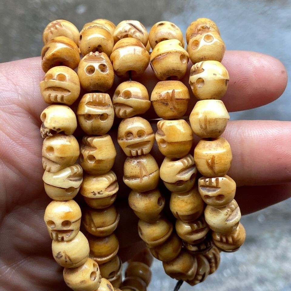108 Bead Old Tibetan YakBone Skull Meditation Prayer Mala Buddhism Necklace