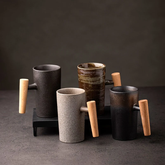 Ceramic Tea Cup with Wood Handle