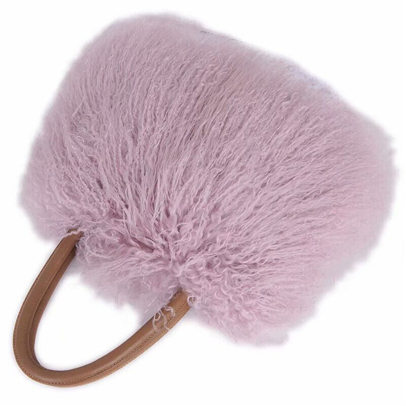 Women Real Mongolian Sheep Fur Handbags Ladies Casual Fluffy Fur Tote Bags
