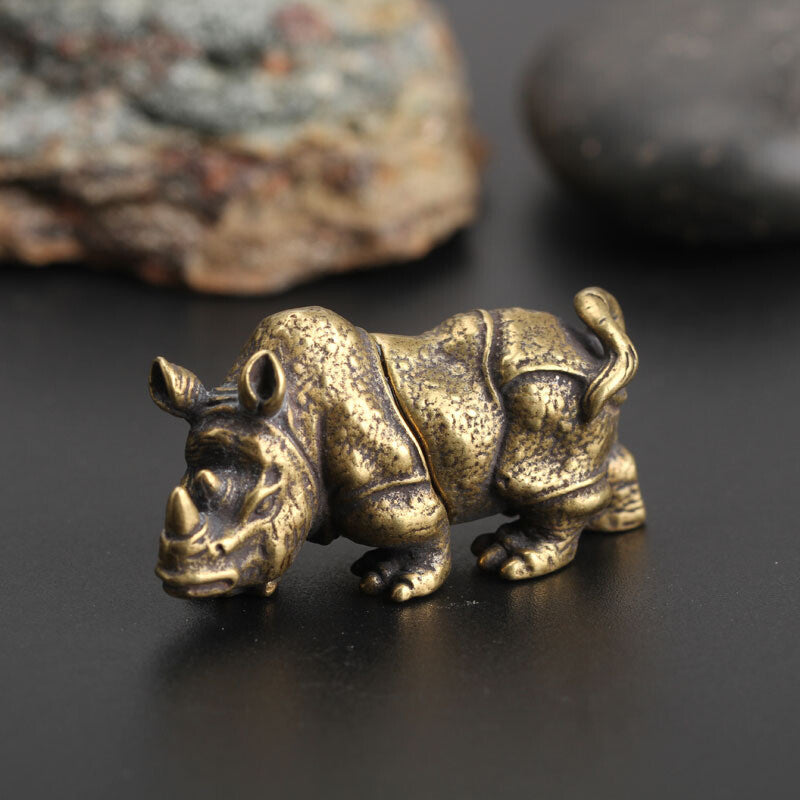 Statue Brass Rhinoceros Chinese Collection Asian Antique Collectible Ornament
