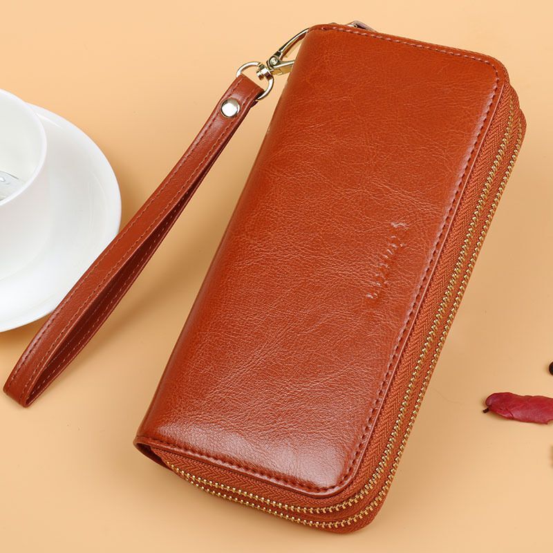 Cowhide Wallet Long Double Zipper Large Clutch Coin Purse Card Holder Phone Bag